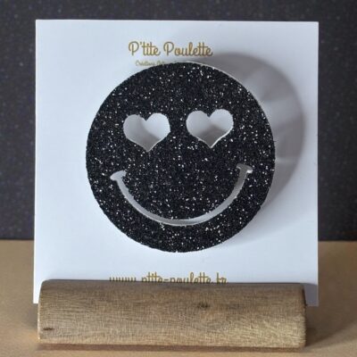 Broche smiley scintillant fait main, bijou fantaisie artisanal P’tite Poulette