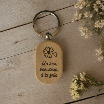 Porte clé fleur marguerite bois fait main