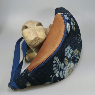 Sac banane tissu coton japonais bleu floral