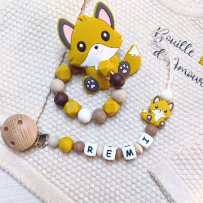 duo dentition attache tétine anneau dentition renard jaune