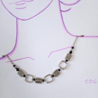 Collier upcyclé argent et perles noir