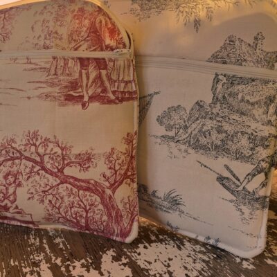 Housse à ordinateur "Toile de Jouy" zippée - Pochette extérieure - Pièce unique - Fait main