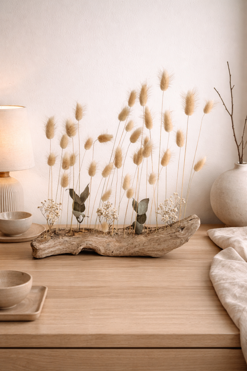 Déco Nature en Bois Flotté et Fleurs Séchées Lagurus - Style Japandi & Bohème – Image 5