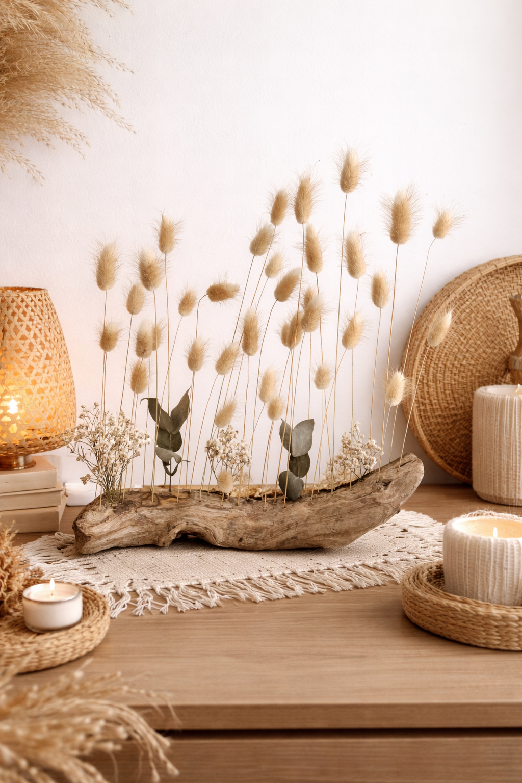 Déco Nature en Bois Flotté et Fleurs Séchées Lagurus - Style Japandi & Bohème – Image 6