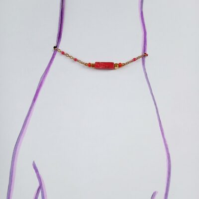 Collier upcyclé corail et chaine dorée pièce unique