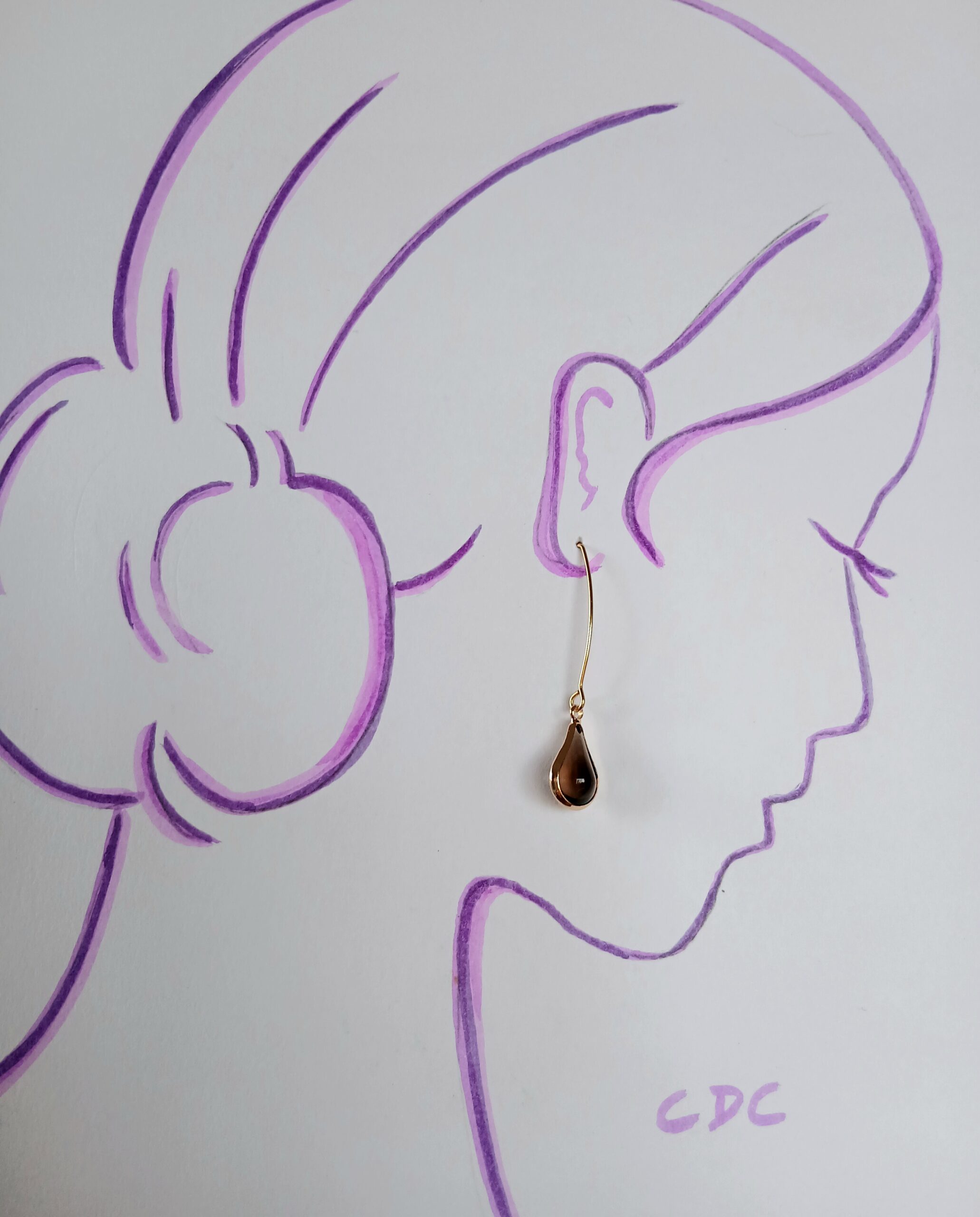 Boucles d'oreilles dorées goutte de verre, coloris au choix Lie de vin – Image 2