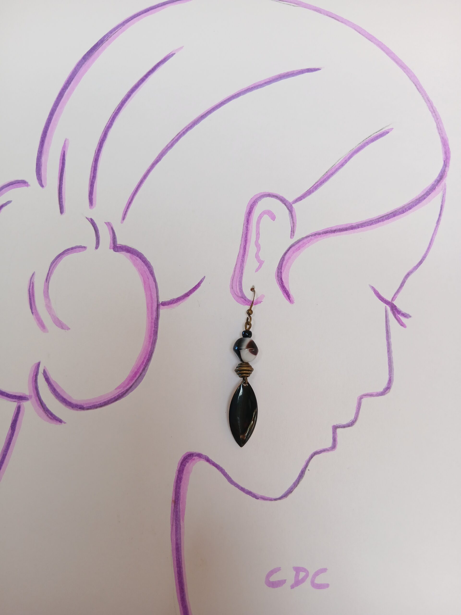 Boucles d'oreilles upcyclées pièce unique noir et bronze