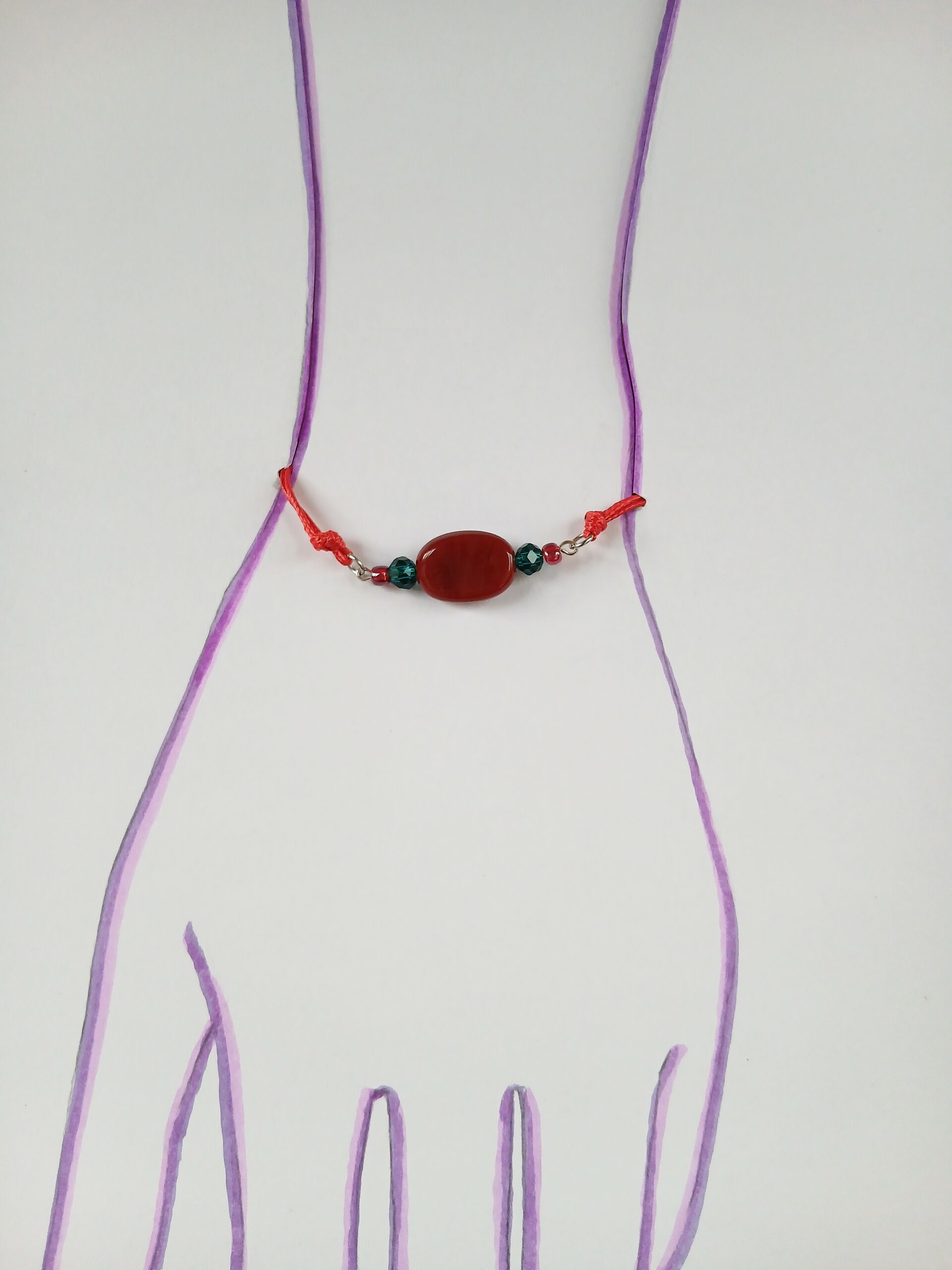 Bracelet upcyclé Pièce unique perle plate rouge carmin brillant lacet ajustable rouge