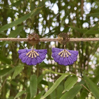 Boucles d’oreilles « Éventail », en pâte polymère violette