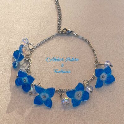 Bracelet Artisanal " Fleurs Bleues " -Made In France