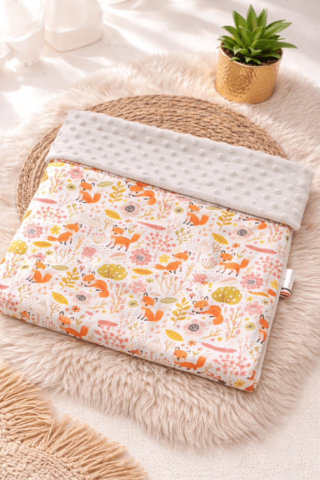 couverture renards minky beige