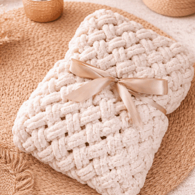 couverture tricotee beige