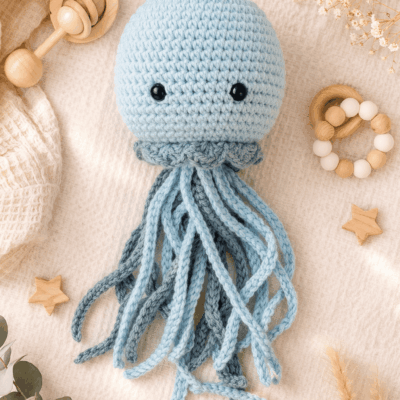 doudou pieuvre crochet coton bleu
