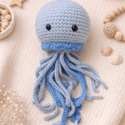 doudou pieuvre crochet coton bleu