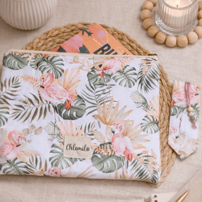 pochette a livres marque page flamants roses