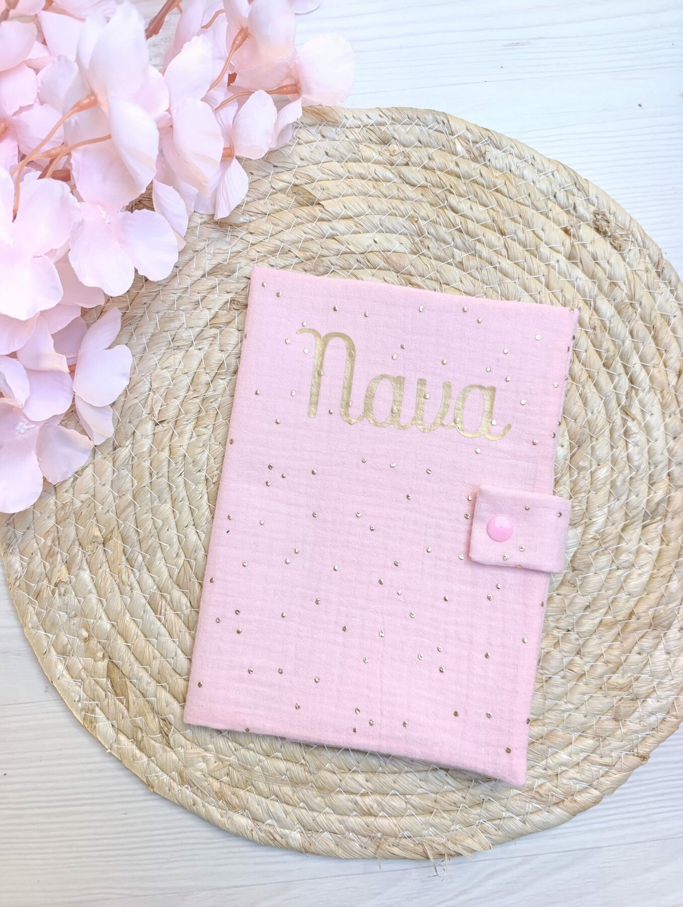 protege carnet de santé uni rose glitter