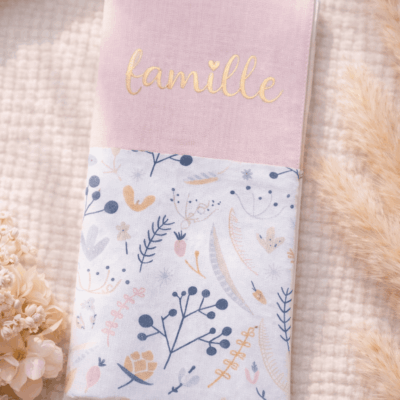 protege livret famille feuilles rose