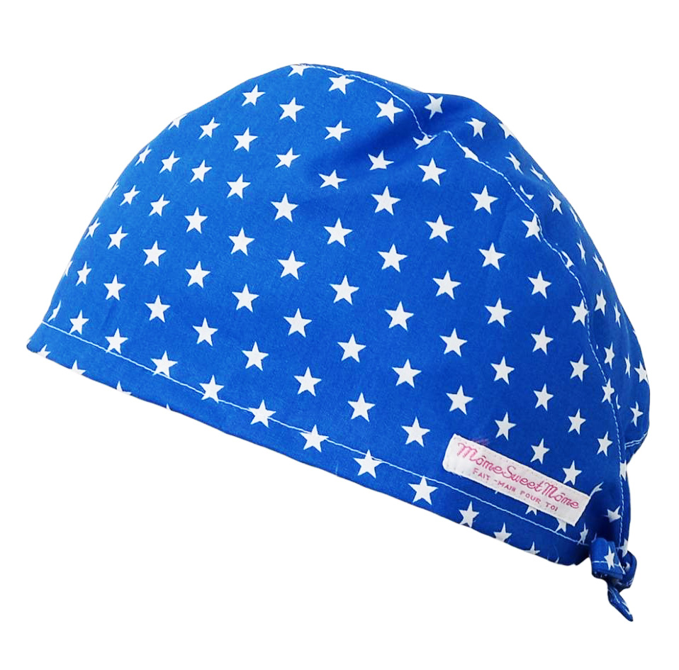 Calot de bloc couvrant - ETOILES (BLEU) - bloc opératoire- chirurgien- dentiste - sage-femme - infirmière - anesthésiste - calot médical - Pharmacien - Pâtisserie