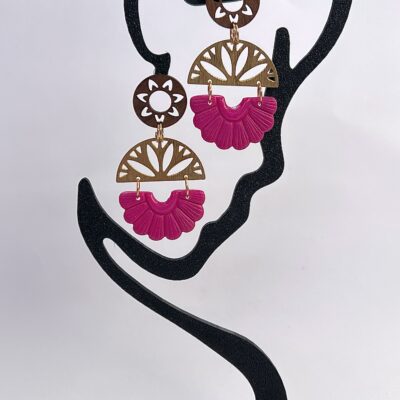 Boucles d’oreilles « Les solaires » en pâte polymère rose fuchsia