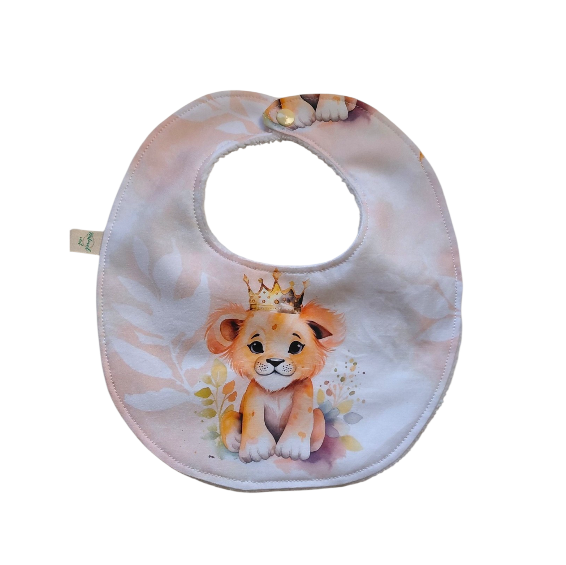 Bavoir bébé 0-6 mois lion couronne – coton premium & éponge bambou – fait main – idée cadeau naissance – Image 2