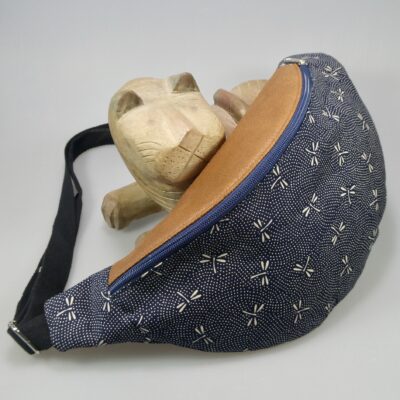 Sac banane tissu coton japonais bleu libellules