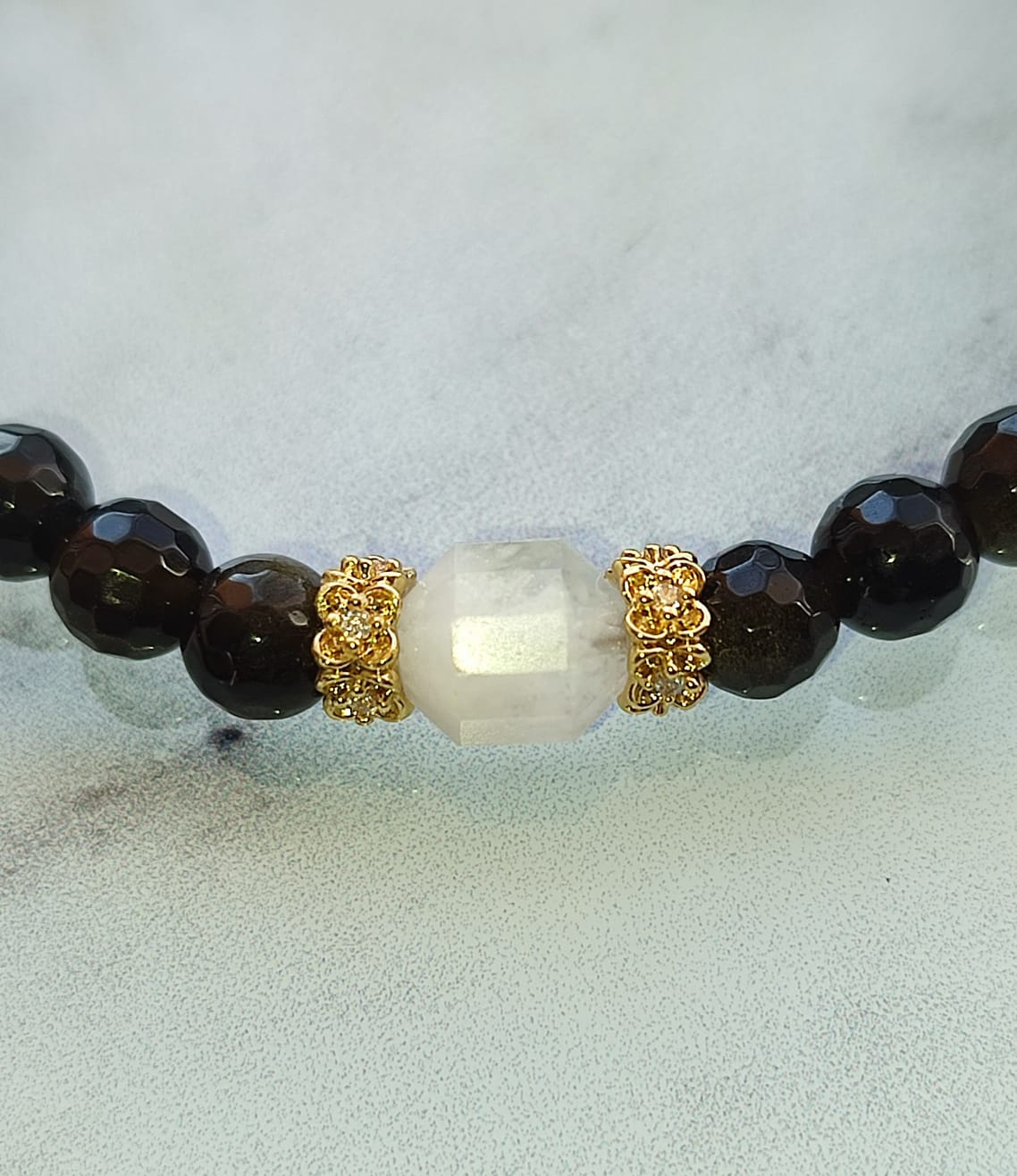 Bracelet Obsidienne Dorée et Pierre de Lune Gold Filled – Image 3