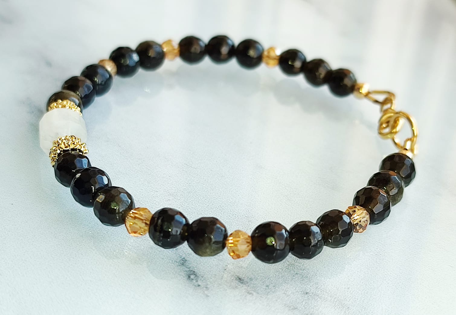 Bracelet Obsidienne Dorée et Pierre de Lune Gold Filled – Image 5