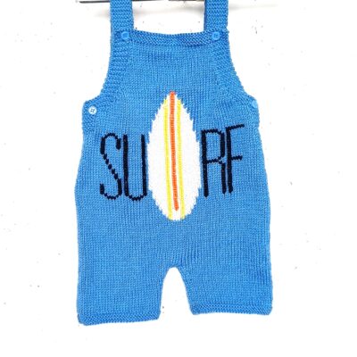 Salopette tricot pour bébé 3/6 mois, motif "SURF"
