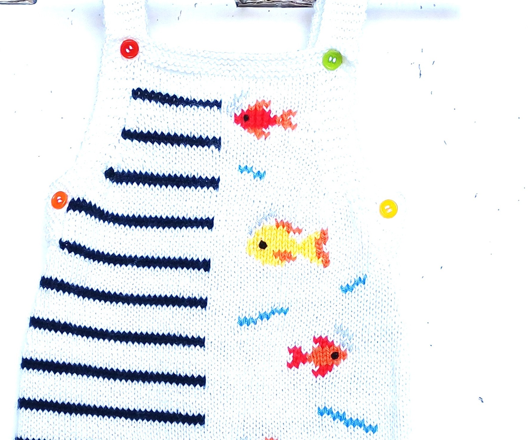 Salopette tricot, style marin avec des poissons brodés, pour bébé 3/6 mois – Image 2