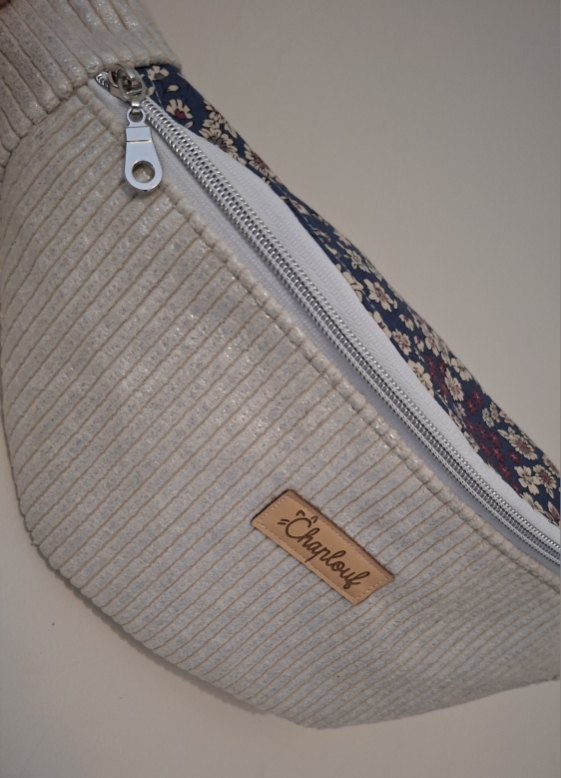 Sac banane velours côtelé collection Floraison d'Ivoire