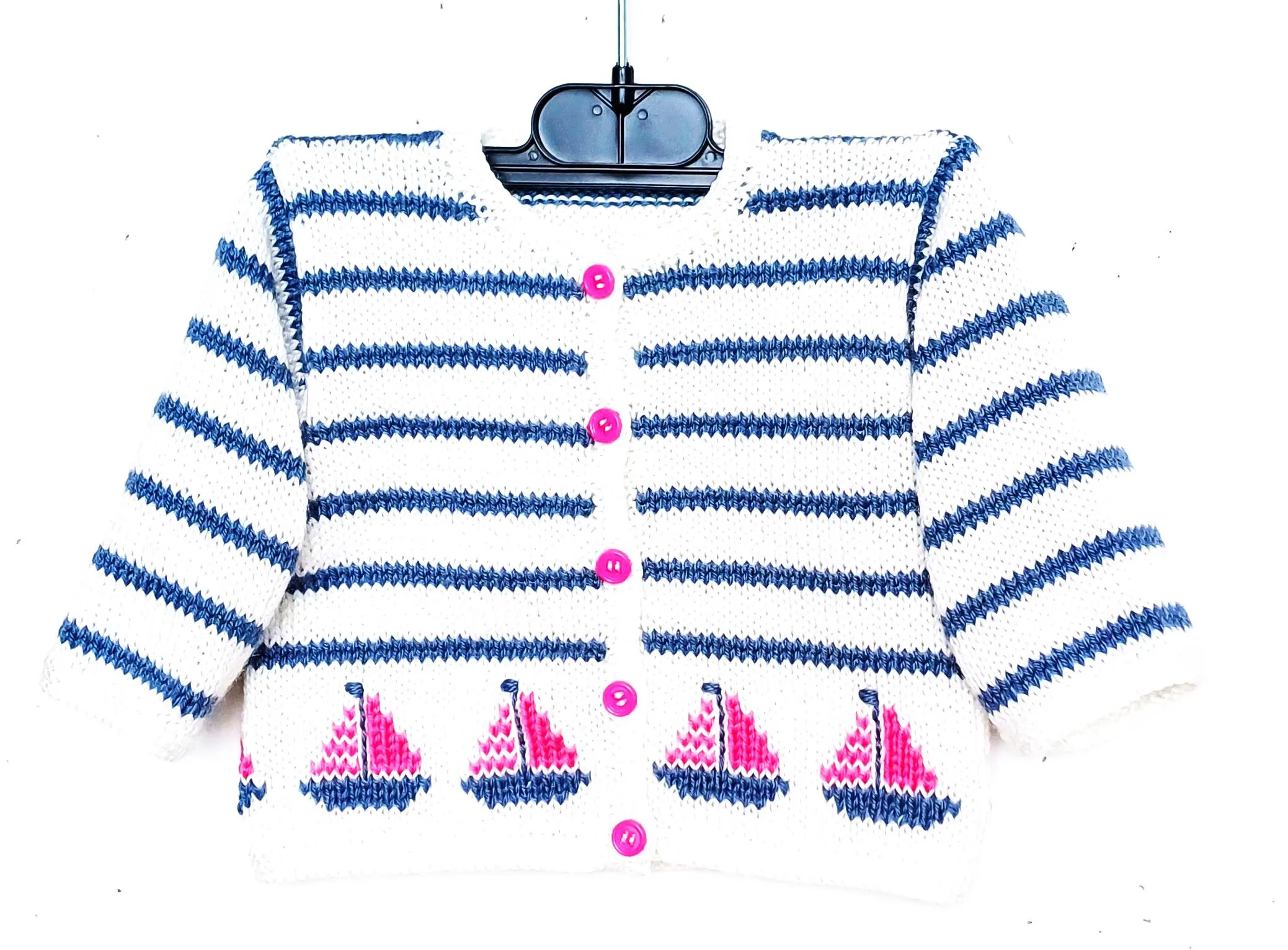 Gilet bébé au tricot, style main avec des bateaux, taille 3 mois – Image 5
