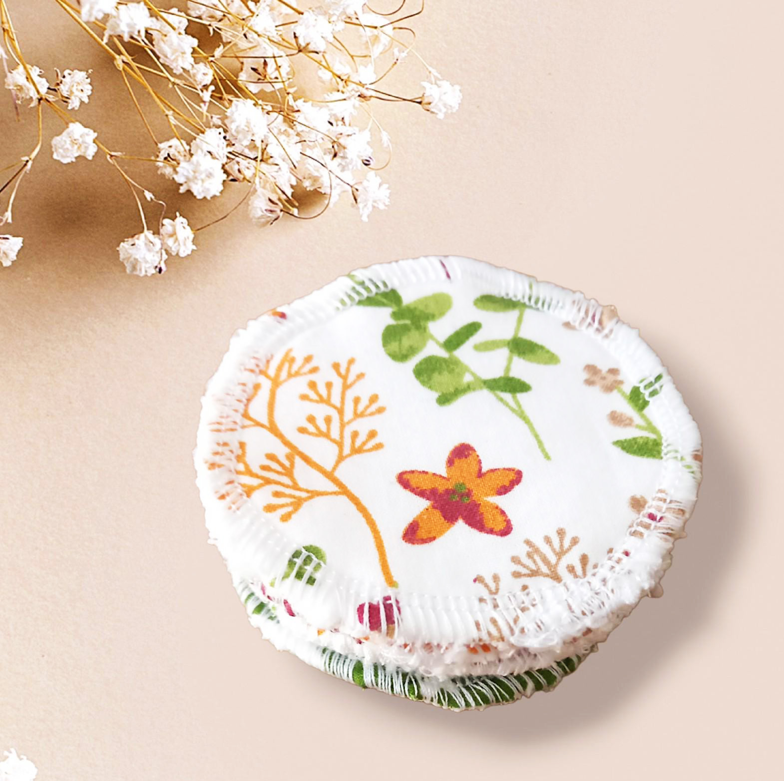 Disques démaquillants lavables - FLEURS DES CHAMPS - (lot de 7) - Lingettes démaquillantes lavables et réutilisables - Tampons démaquillants lavables et réutilisables
