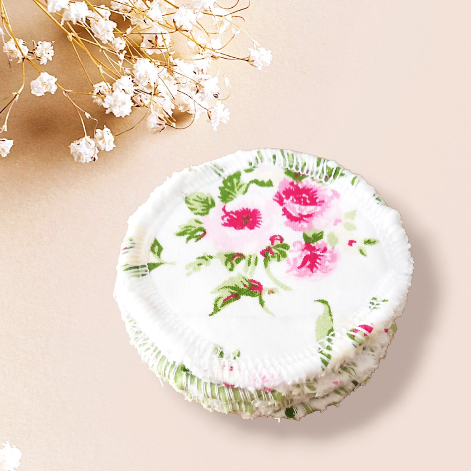 Disques démaquillants lavables - ROSES - (lot de 6) - Lingettes démaquillantes lavables et réutilisables - Tampons démaquillants lavables et réutilisables