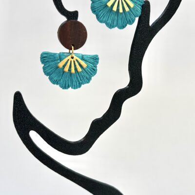 Boucles d’oreilles « Éventail » en pâte polymère turquoise