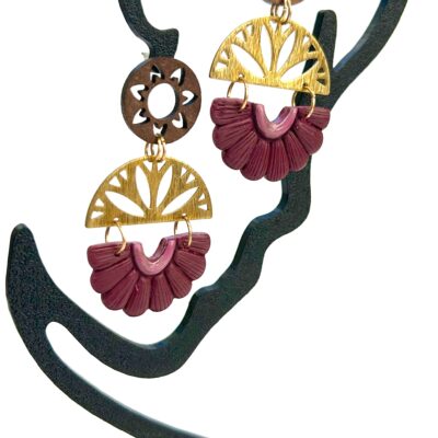 Boucles d’oreilles « Les Solaires » en pâte polymère bordeaux