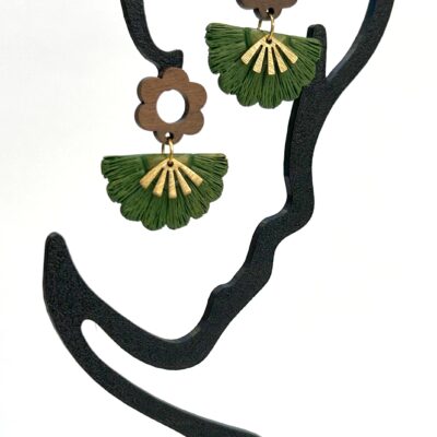 Boucles d’oreilles « Éventail » en pâte polymère vert et or