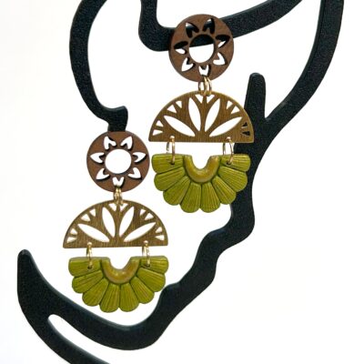 Boucles d’oreilles « Les Solaires » en pâte polymère vert irisé
