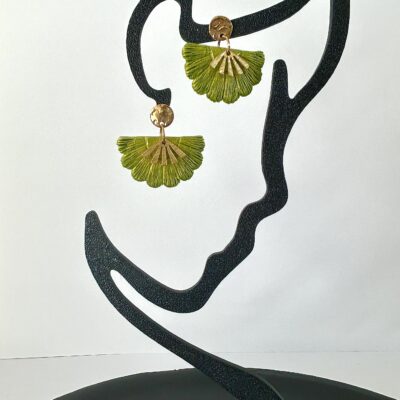 Boucles d’oreilles « Éventail » en pâte polymère vert citron