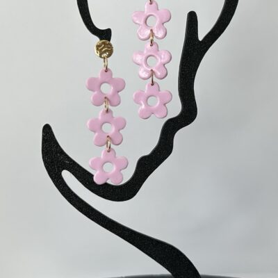 Boucles d’oreilles « Trioflora » en pâte polymère rose