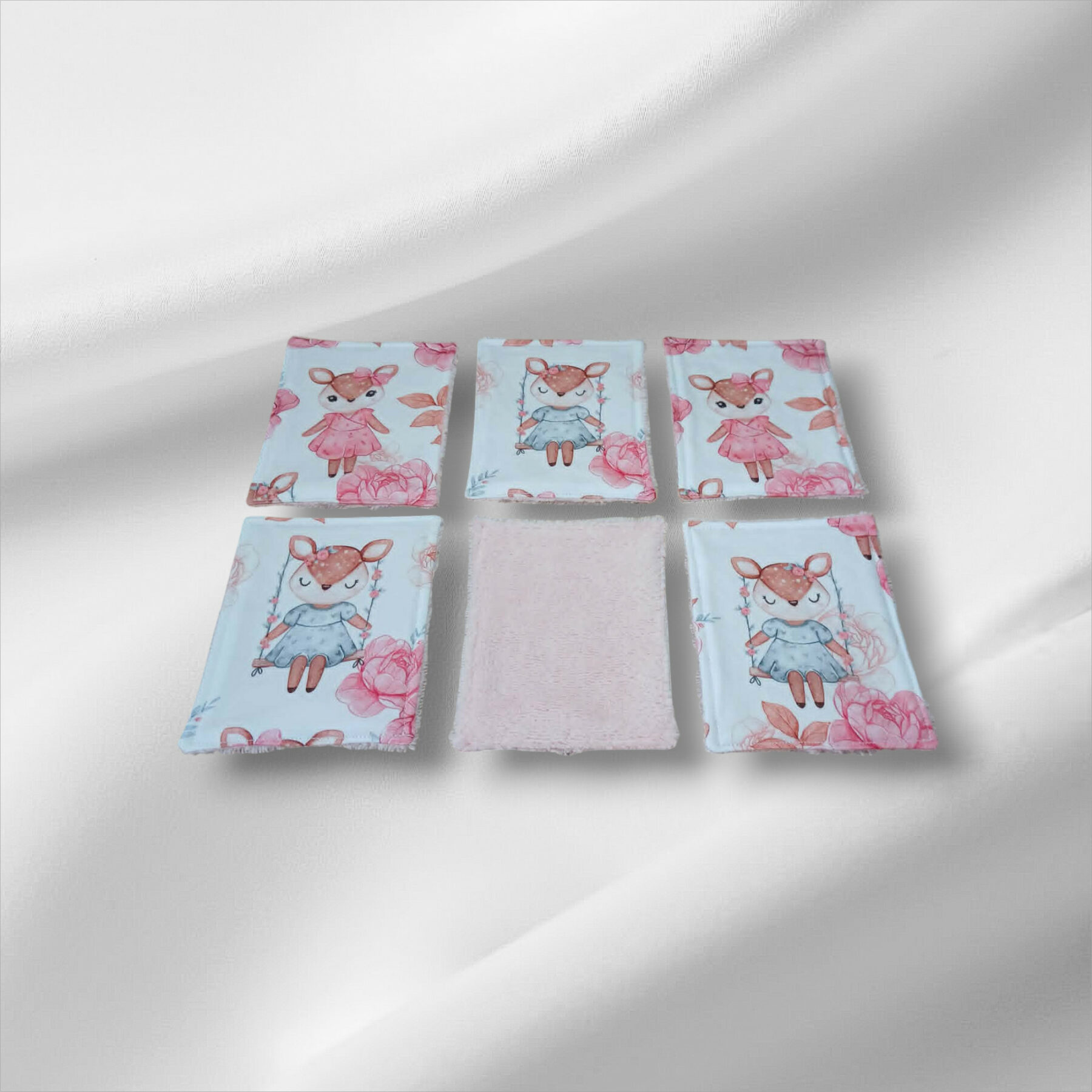 6 Débarbouillettes, grandes lingettes, enfant et bébé coton doublé bambou toute douce
