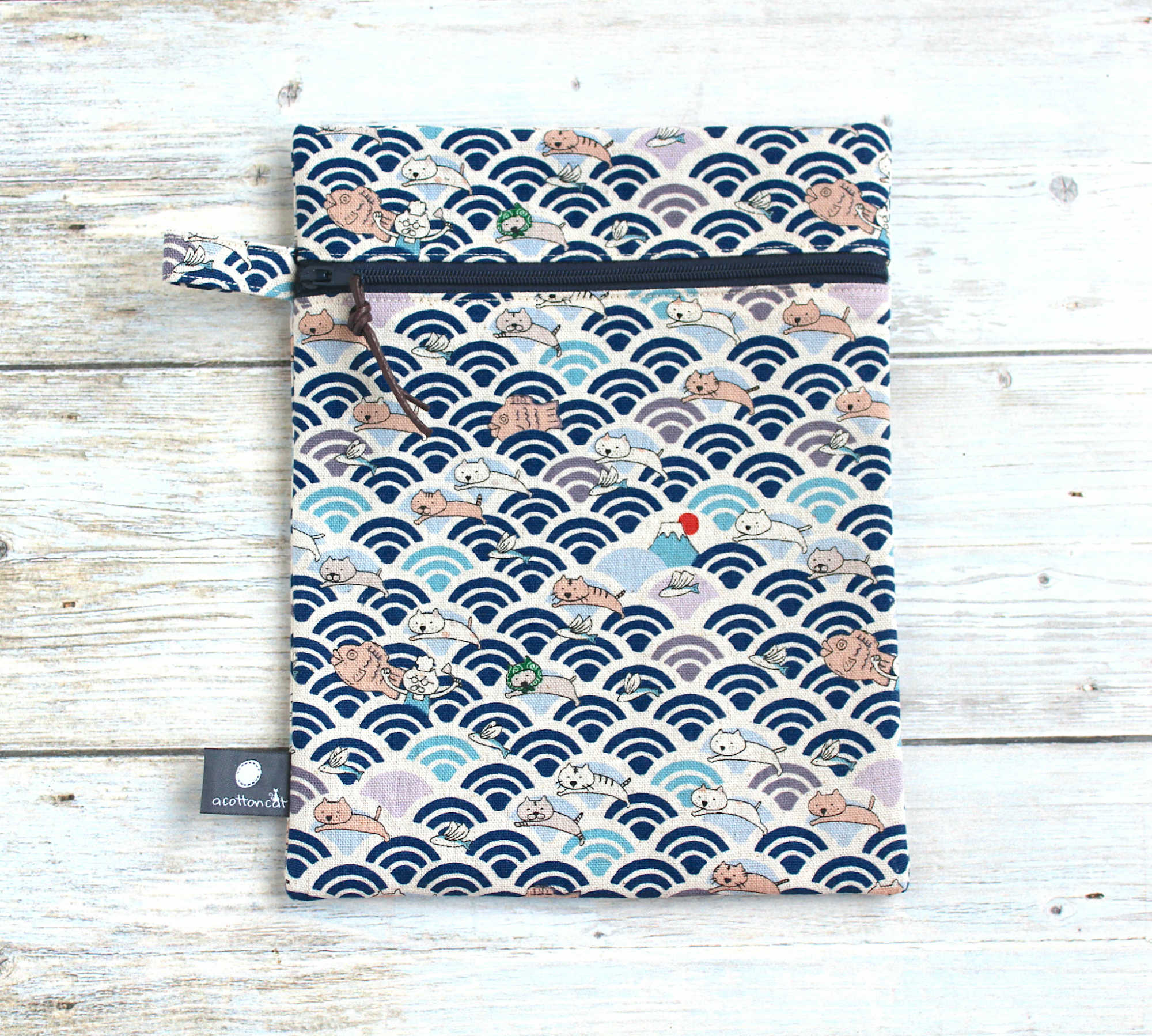 pochette japonaise zip plate tissu chats