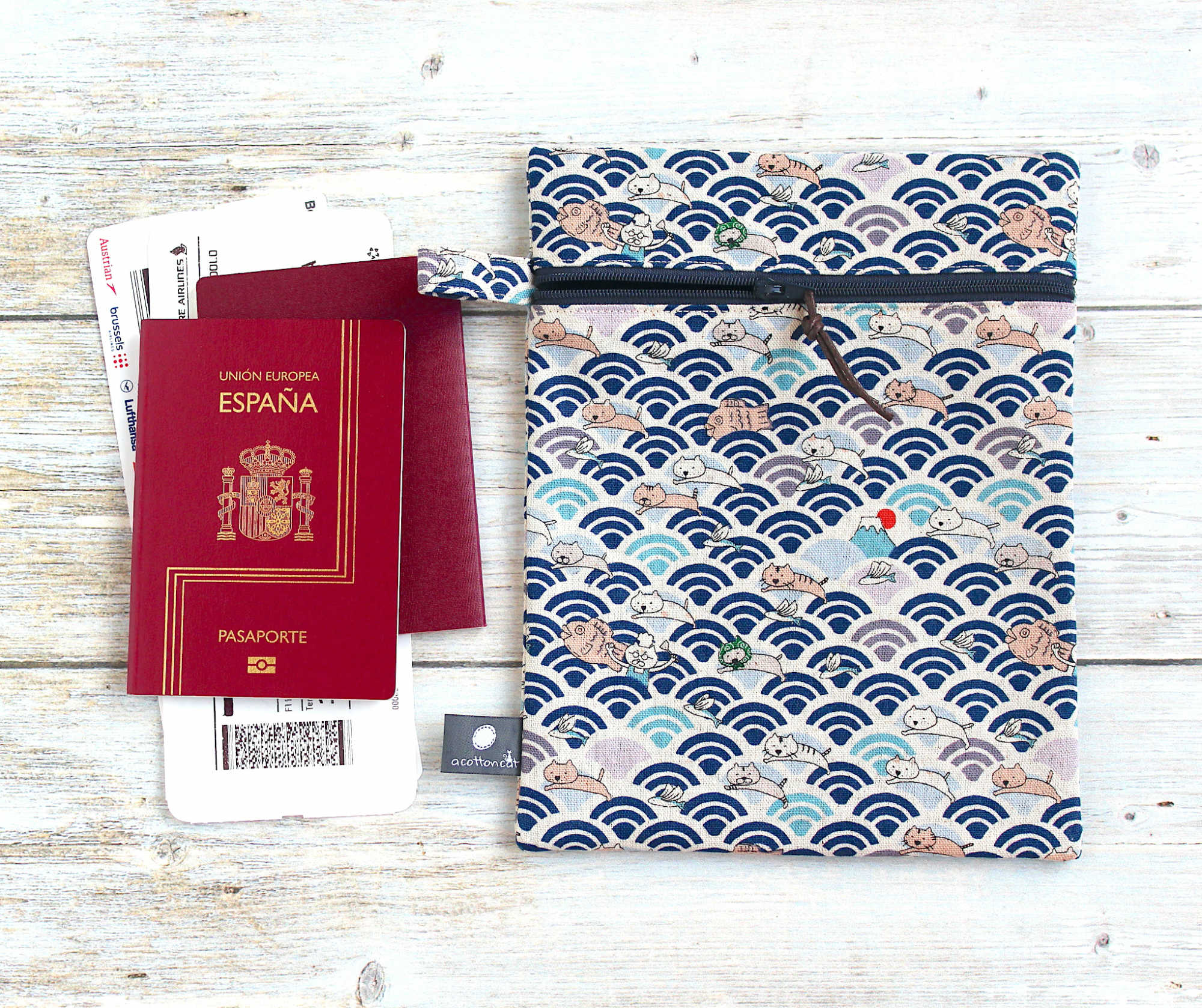 Pochette japonaise zippee, pochette livre, étui billets avion passeport , accessoire japonais – Image 3