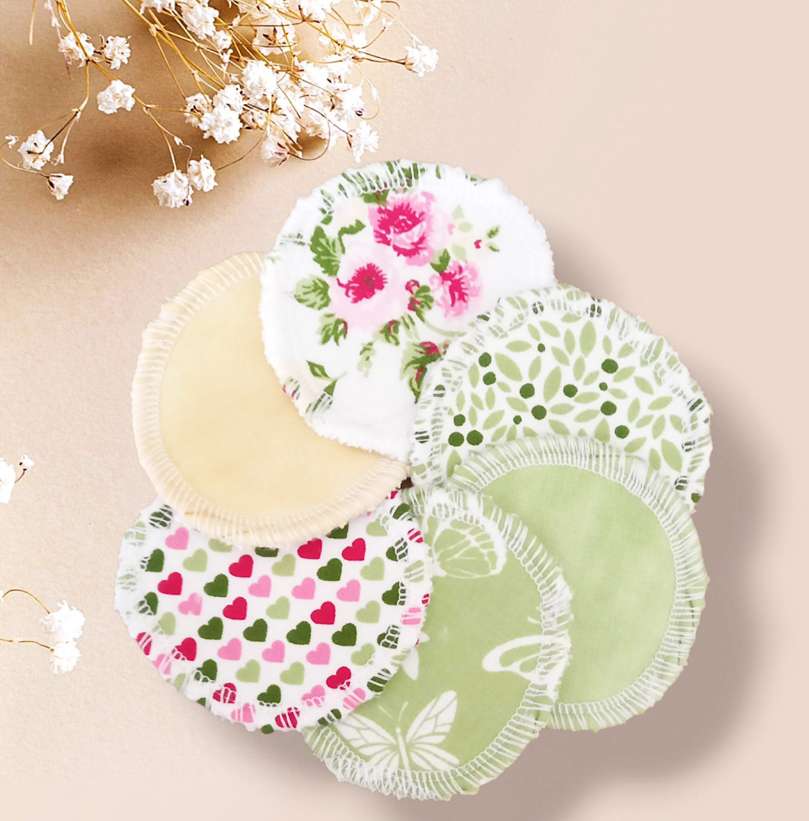 Disques démaquillants lavables - ROSES - (lot de 6) - Lingettes démaquillantes lavables et réutilisables - Tampons démaquillants lavables et réutilisables