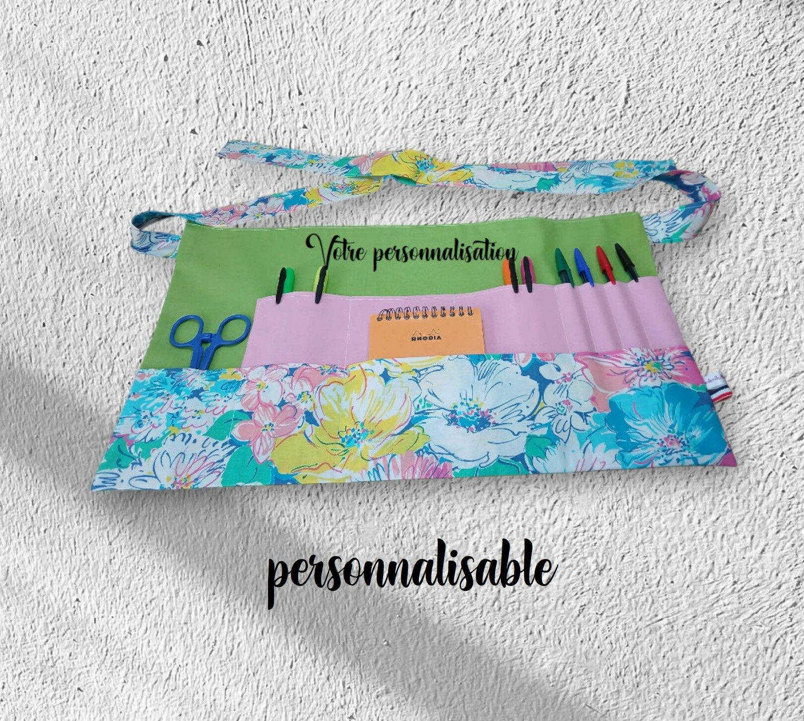 Tablier maîtresse - maitre - Atsem, tablier multipoches personnalisable, cadeau de fin d'année scolaire