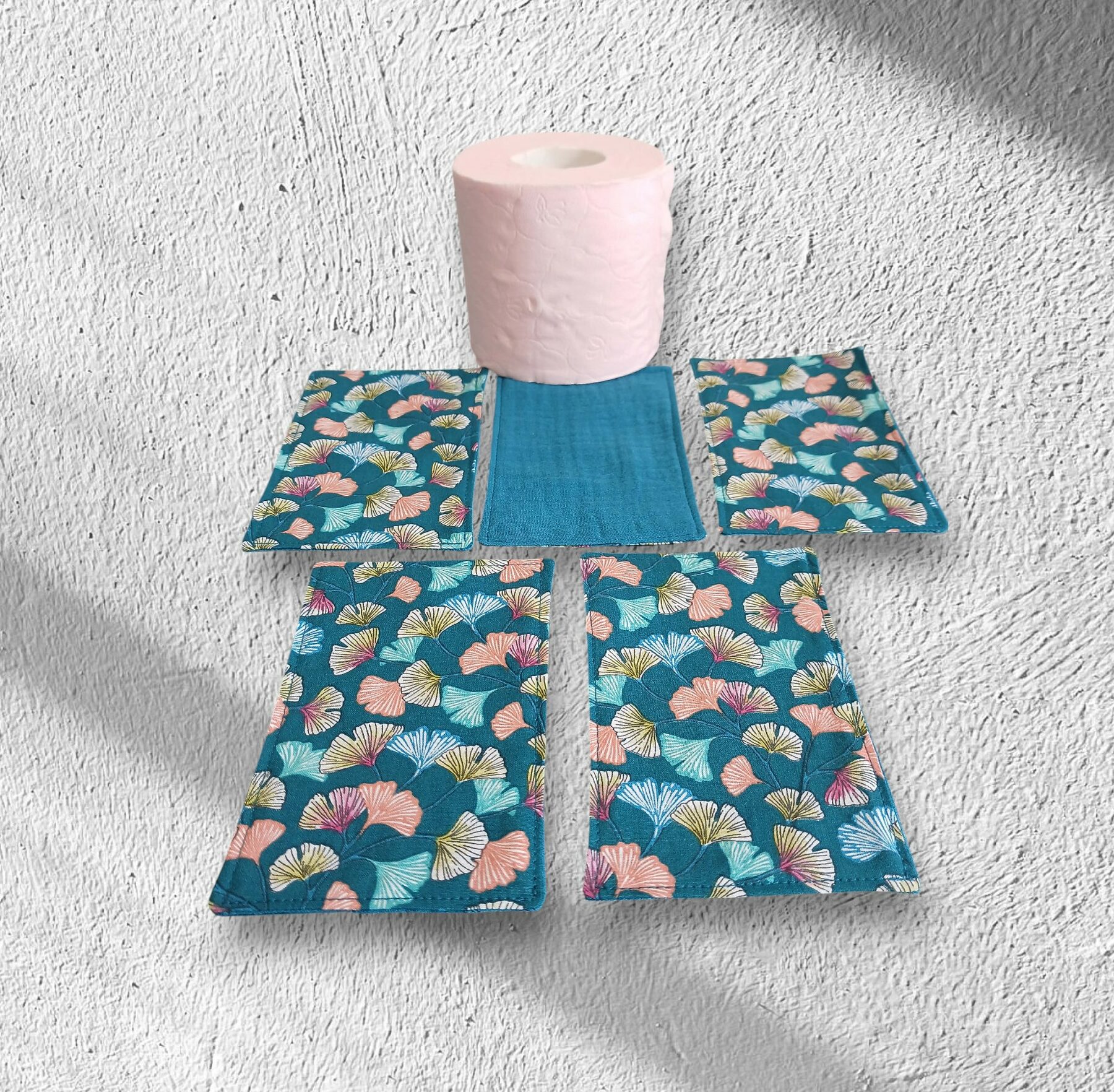 papier toilette lavable, réutilisable en lot de 5 feuilles coton /double gaze de coton modèle au choix – Image 7
