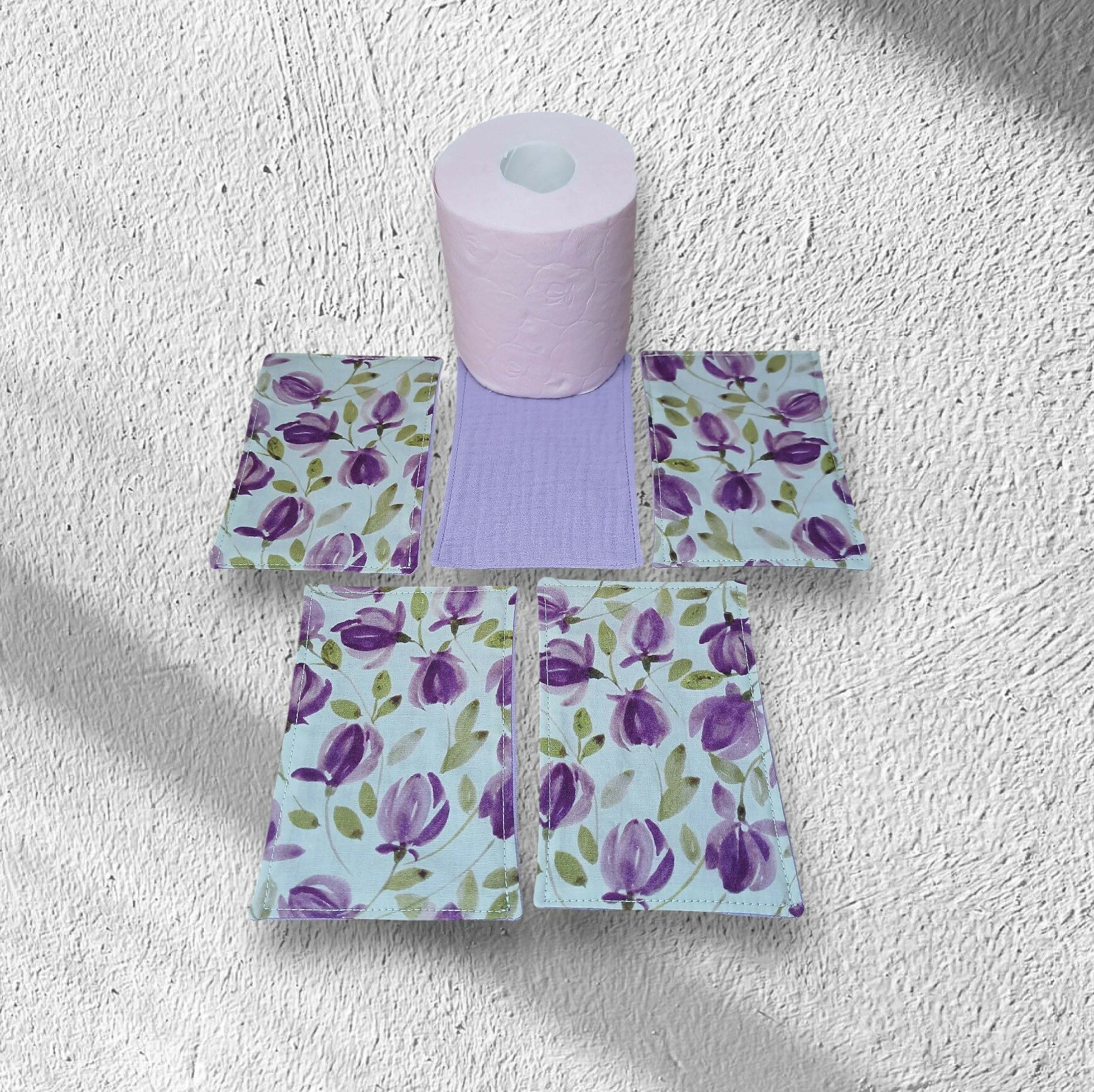papier toilette lavable, réutilisable en lot de 5 feuilles coton /double gaze de coton modèle au choix – Image 8