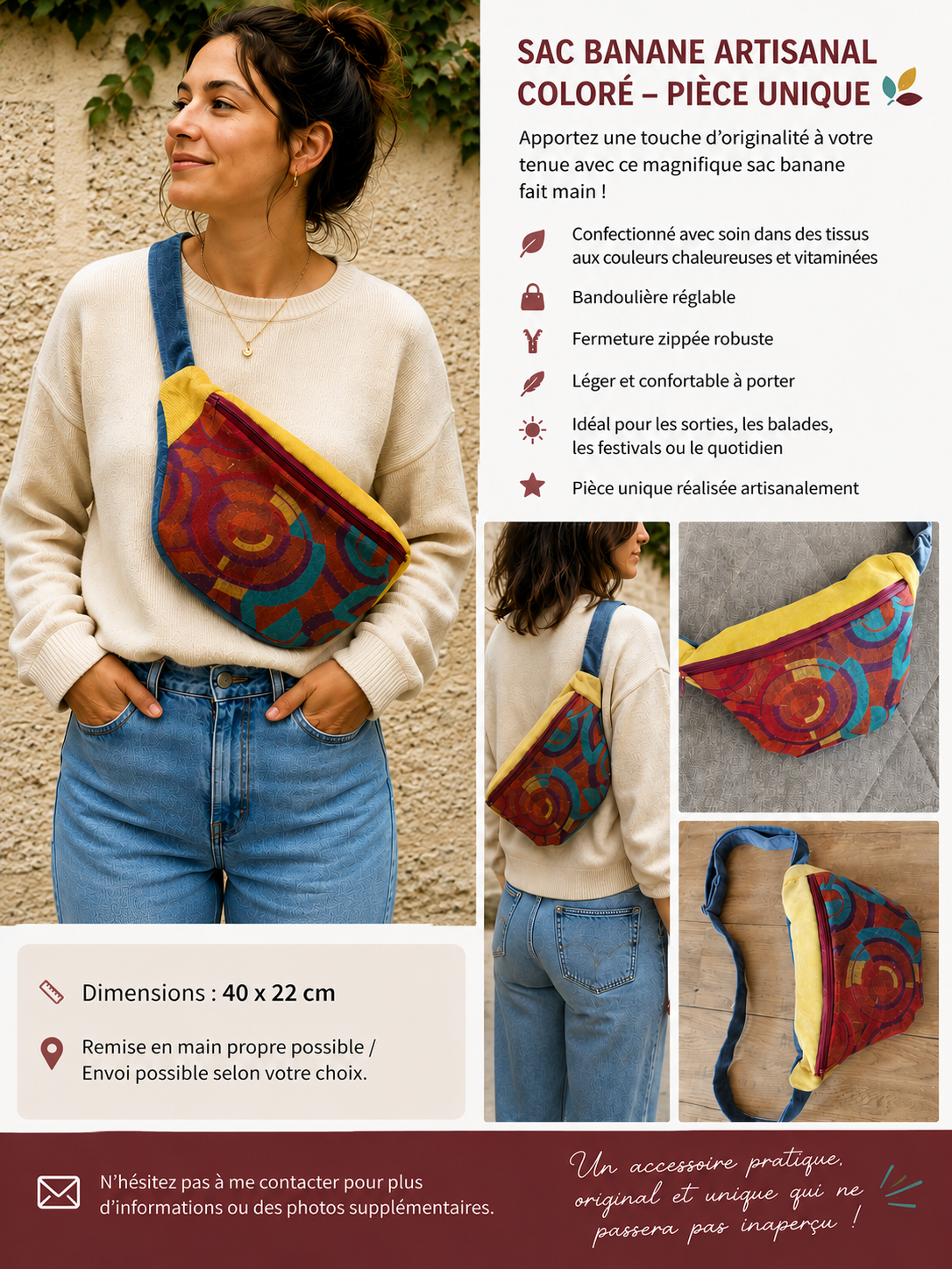 sac banane artisanal coloré