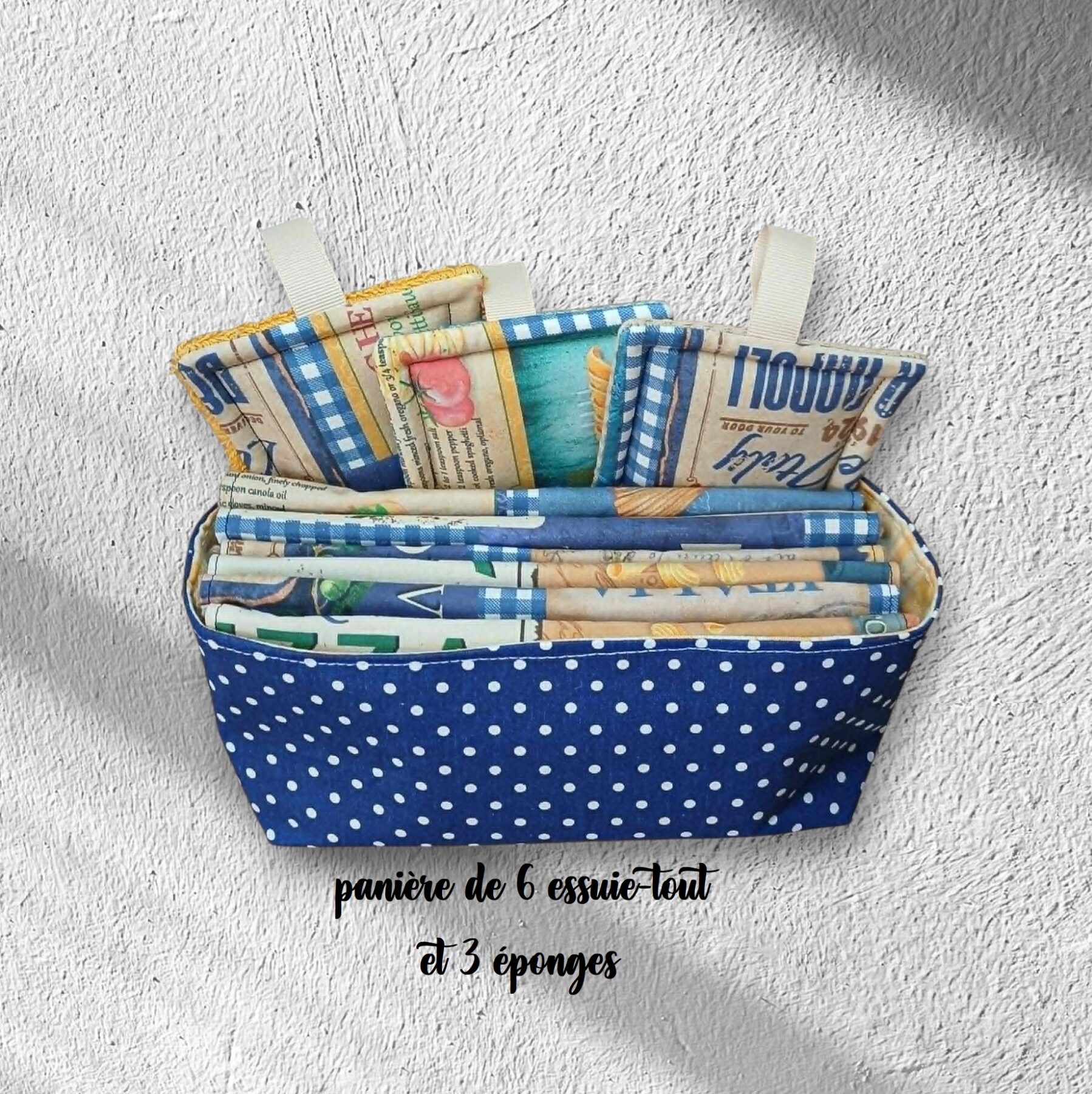 Panière de 6 feuilles d'essuie tout et 3 éponges lavables 100 % coton, – Image 8