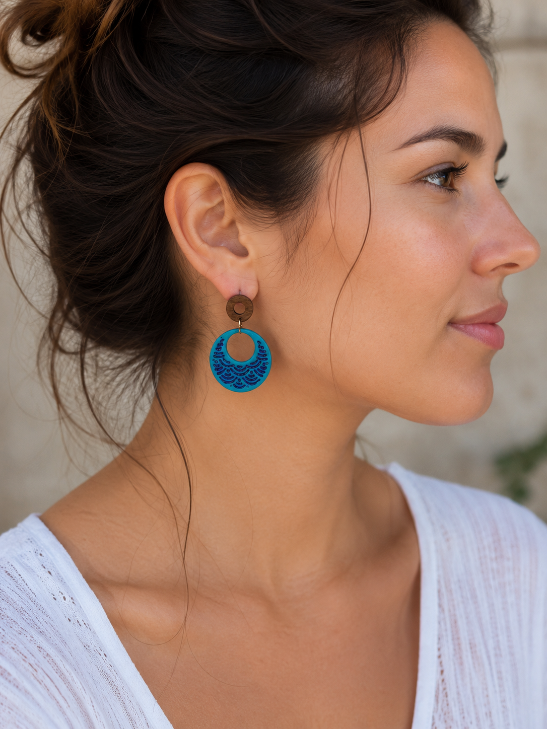 Boucles d’oreilles « Lune Océane » en pâte polymère turquoise