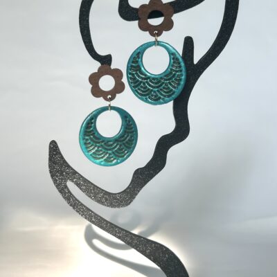 Boucles d’oreilles « Lune Océane » en pâte polymère vert irisé